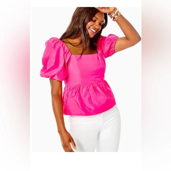 Lilly Pulitzer plume hot pink top - Picture 3 of 16